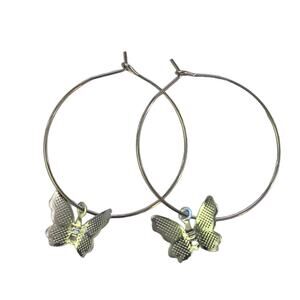 Silver Butterfly Hoop Dangle Earrings NEW